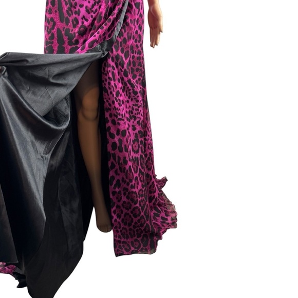 Cassandra Stone by Mac Duggal One-Shoulder Gown 2 Fuchsia Leopard Print Beaded - Picture 4 of 16